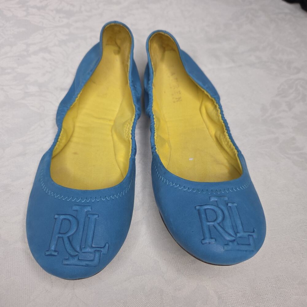 Lauren Ralph Lauren Womens 10B Beatrice Ballet Flat Blue Leather RL Logo Slip On